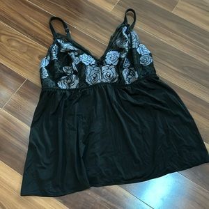 Size 18/20 2X Cacique pajama lingerie strappy lace black babydoll tank top sleep